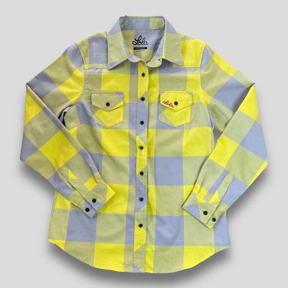 LOLA CLOTHING CO. BUTTON DOWN LONG SLEEVE SHIRT PLAID CHECK YELLOW MEDIUM - Picture 1 of 9